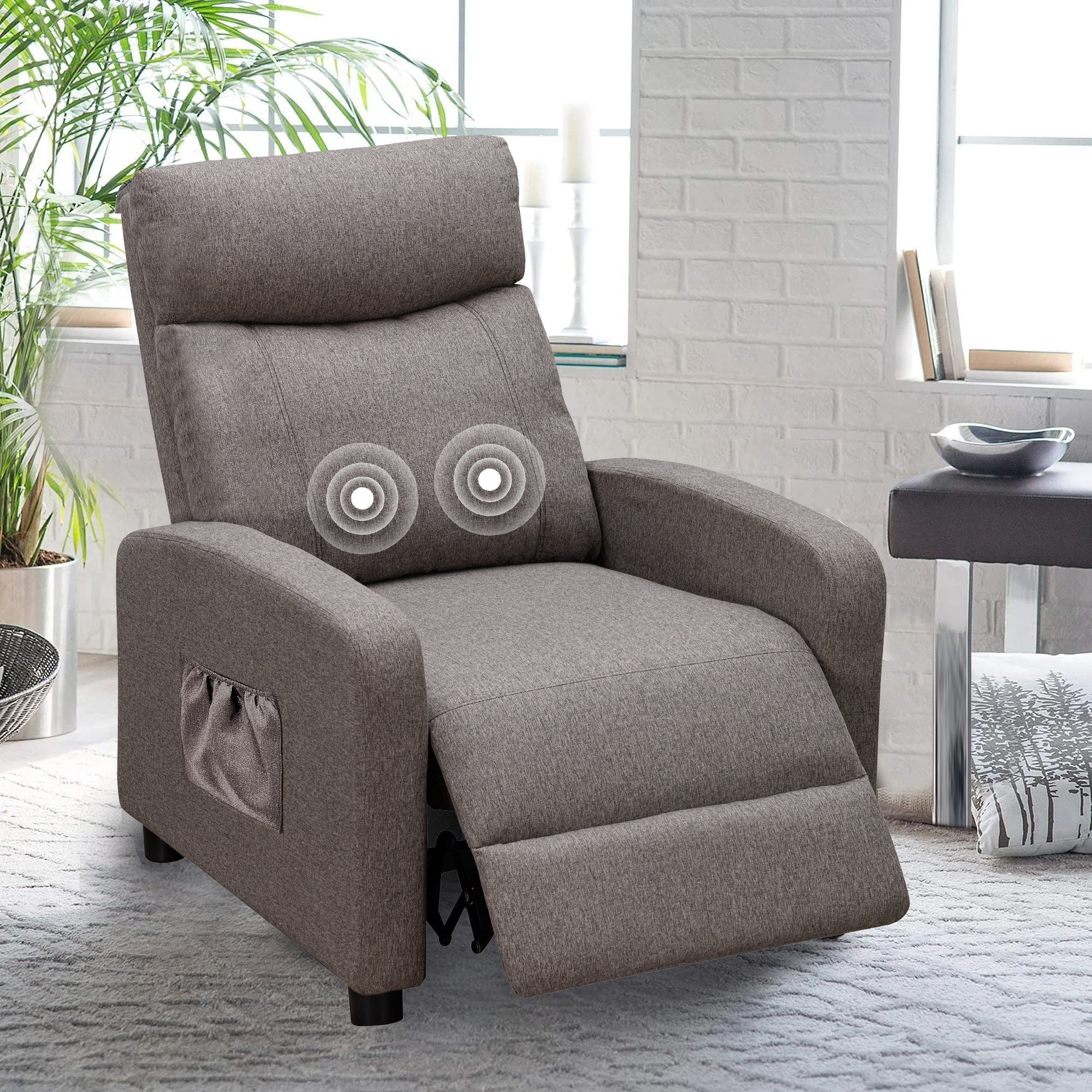 Fauteuil inclinable de massage Comhoma en tissu avec repose-pieds, gris, à inclinaison par poussée arrière