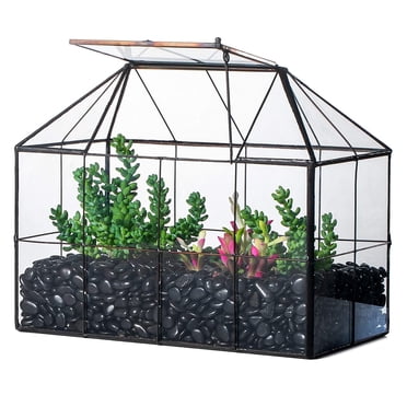 NCYP Jardinière de Terrarium en Verre avec Couvercle, Pot Géométrique en Forme de Maison à Grille pour Plantes
