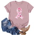 thumbnail image 4 of T-Shirt Décontracté pour Femme à Col Rond et Manches Courtes avec Imprimé Ruban de Sensibilisation au Cancer pour un Confort et un Soutien au Quotidien, 4 of 5