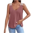 thumbnail image 1 of Birdeem Mode Femmes Décontracté Col en V Sans Manches Dentelle T-Shirt Uni Blouse, 1 of 12