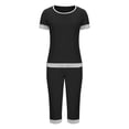 thumbnail image 4 of Mikilon Pyjama Décontracté pour Femmes Ensemble de Pyjama Décontracté Ample Couleur Unie Col Rond Manches Courtes 7 Pantalons Ensemble de Maison Pantalon de Pyjama Funky Confortable Manches Courtes Col Rond Ensemble Haut/chemise Noir m, 4 of 9