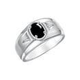 thumbnail image 3 of RYLOS Men's Rings 14K White Gold Classic 7X5MM Oval Gemstone & Diamond Ring Cabochon Onyx October Birthstone Rings For Men, Gold Rings Size 13, 3 of 7