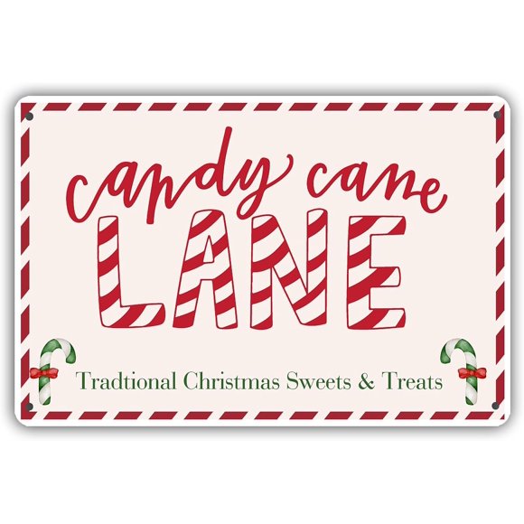 Candy Cane Lane Vintage Metal Tin Sign Christmas Sweets and Treats Wall Art Home Cafe Christmas Pary Home Farmhouuse Bar Restaurants Decor 8x12 inch