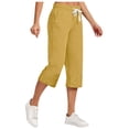 thumbnail image 2 of Jsaierl Women's Cotton Linen Elastic Drawstring Waist Capris, Solid, 2 of 6