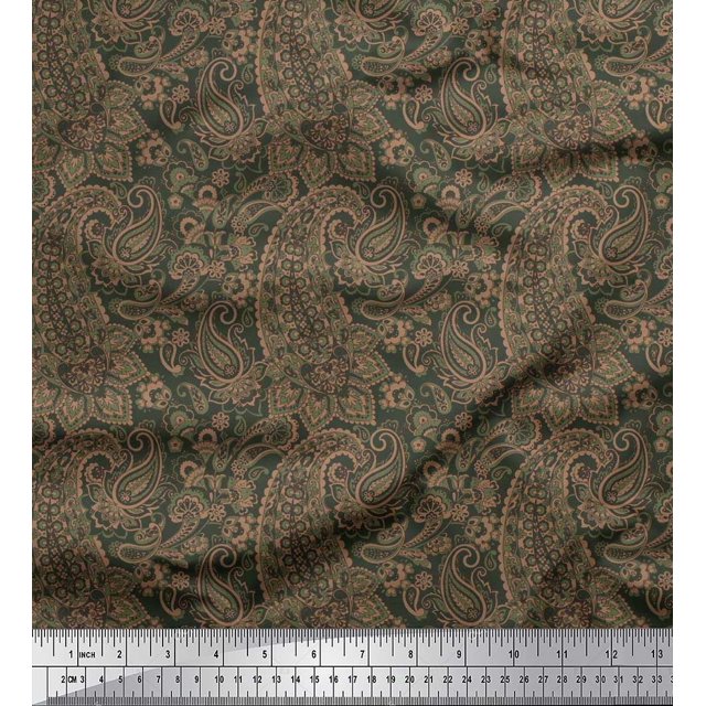 Soimoi Moss Georgette Fabric Artistic Paisley Fabric Prints by Yard 42 Inch Wide