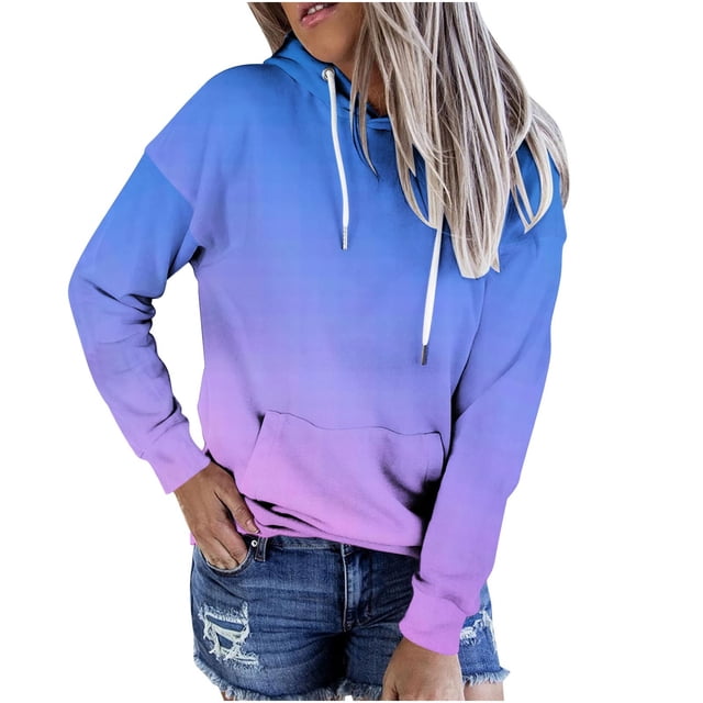 Penkiiy Sweat à Capuche pour Femmes Mode Décontractée Patchwork Bleu Ciel Y2K