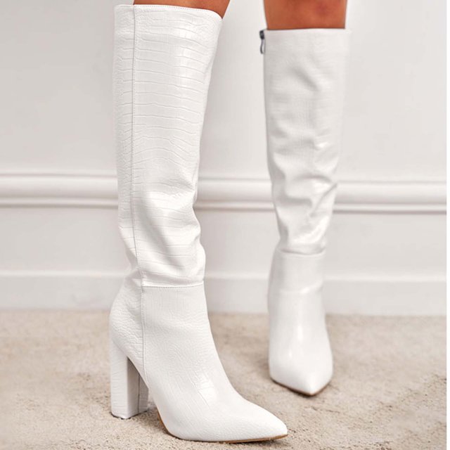 LSLJS Bottes à Talons Hauts Jusqu'au Genou pour Femmes, Bottes Mode à Talons Hauts Jusqu'au Genou pour Femmes à Talon Épais, Bout Pointu, Fermeture Éclair Latérale, Bottes Jusqu'au Genou pour Femmes