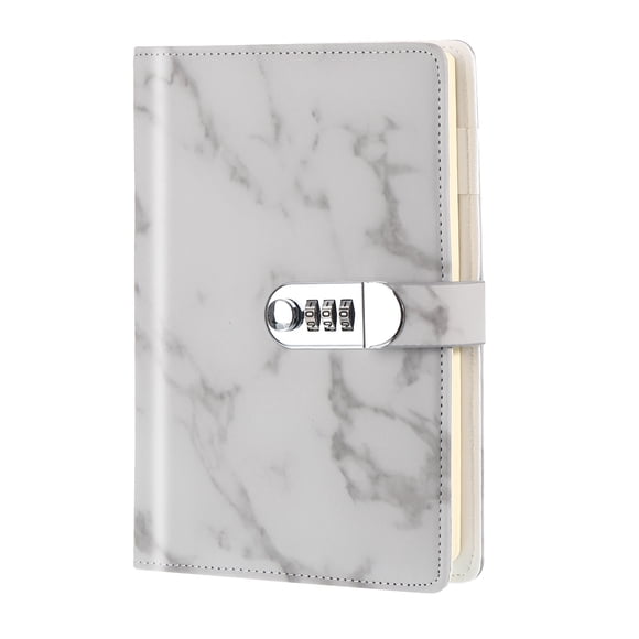 Unique Bargains A5 Diary with Lock, 1pcs Journal with Lock Cute Journaling Leather Notebook Journal Marble Diary, Grey