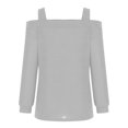 thumbnail image 4 of Pisexur Chandails à Col Rond pour Femmes, Couleur Unie, Épaules Dénudées, Tuniques Patchwork, Hauts à Col Licou, Manches Longues, Chandails de Compression, Haut Athlétique Ajusté pour l'Entraînement, 4 of 5