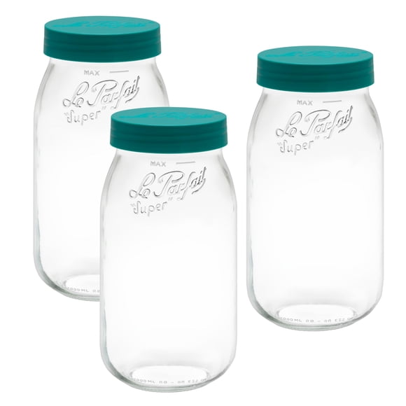 Le Parfait Screw Top Jar Wide Mouth French Glass Jar | Ideal for Food and Soup Storage, Canning, Flour, Brown Sugar, and other Baking Supplies (2L/64