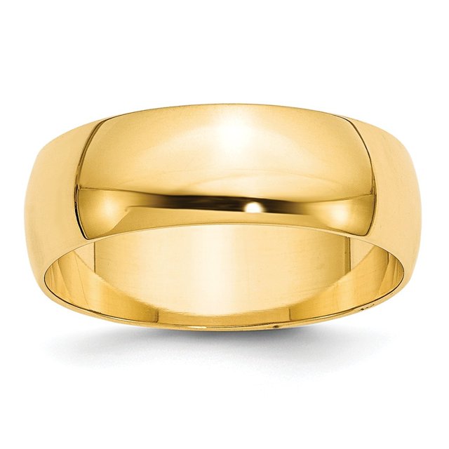 14k Or Jaune Solide Poli Léger 7mm Ltw Demi-Rond Taille 8 Bague Bijoux Cadeaux pour Femmes