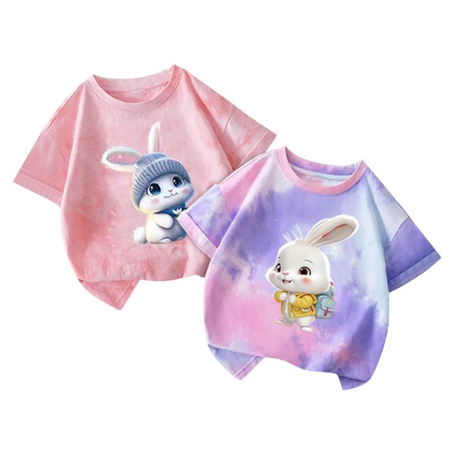 Jamicy Chemises de Bain pour Filles Cadeau pour Enfants Hauts Mignons pour Filles 2 Pcs Manches Courtes T-Shirts d'Été Mode T-Shirts Graphiques Col Rond Pull Tee