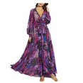 thumbnail image 1 of KEINXS Robe Maxi Bohème pour Femmes, Robe d'Été Tropicale à Fleurs, Manches Longues, Coupe Ample, Robe de Plage, 1 of 7