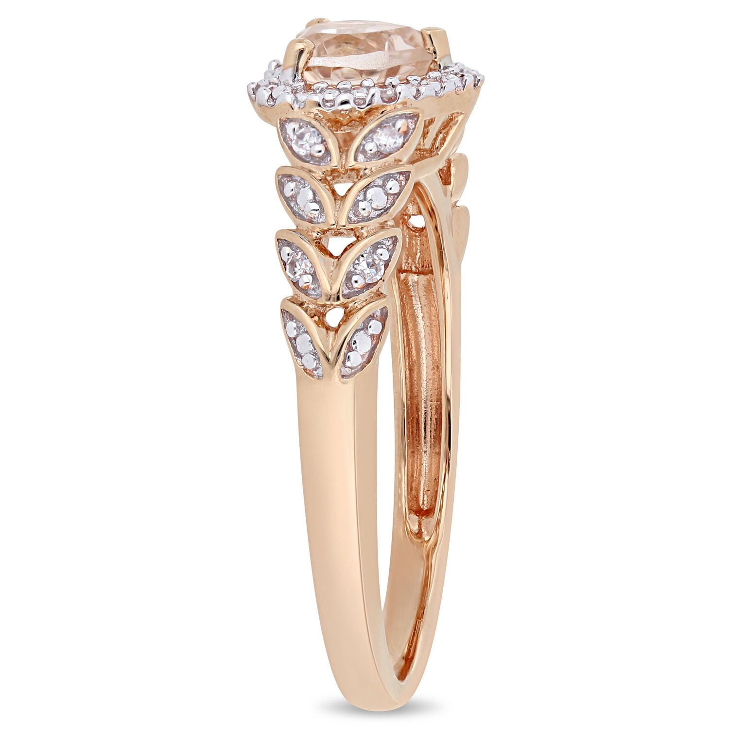 Bague auréole de forme cœur Tangelo avec morganite 1/2 CT PBT et accents de diamants en or rosé 10K