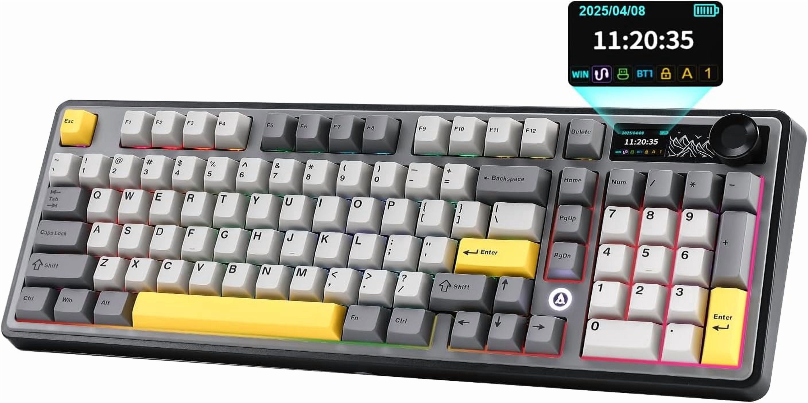 AK980 Mechanical Gaming Keyboard with Smart Display & Knob,98% Wireless Keyboard Tri-Mode BT/2.4G/USB-C, Hot Swappable, PBT Keycaps, with RGB Light for Win & Mac(Purple,Murad Switch),Murad Switch
