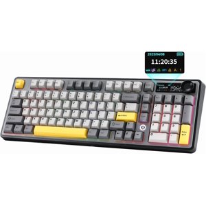 AK980 Clavier de jeu mécanique avec affichage intelligent & Abat-jour,98% Clavier sans fil Tri-mode BT/2.4G/USB-C, Swappable à chaud, PBT Casquettes, avec RGB La lumière pour gagner & Mac(Purple,Murad Switch),Murrad Switch