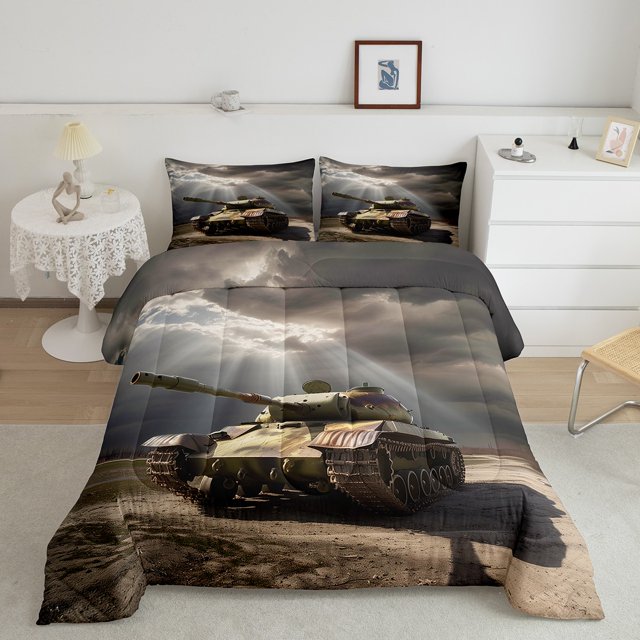 YST Old Soviet Tank Comforter Set Vintage Tank Of World War II Running On The Grass Bedding Comforters & Sets Running Tank In Rays Of Sun Bedding King 3Pcs, 1 Comforter 2 Pillowcases