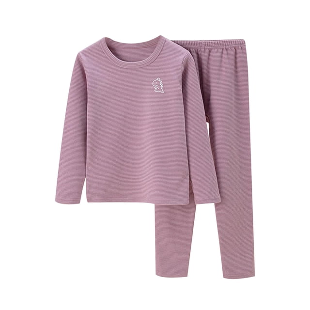 GDREDA Pyjama pour Enfants Automne et Hiver Ensemble de sous-Vêtements Chauds pour Enfants Plus Bébé Grands Enfants Manches Longues Garçon et Filles Col Rond Tenue d'Intérieur Pyjama Violet, 6-7 Ans