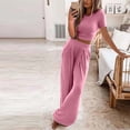 thumbnail image 3 of Ensemble Deux Pièces Femme Ensembles Deux Pièces pour Femmes Ensemble de Vêtements Femme Col Rond Manches Courtes Hauts Ensembles Pantalons Style Pantalon Cargo S_6 Survêtements pour Femmes Roses 3TG, 3 of 5