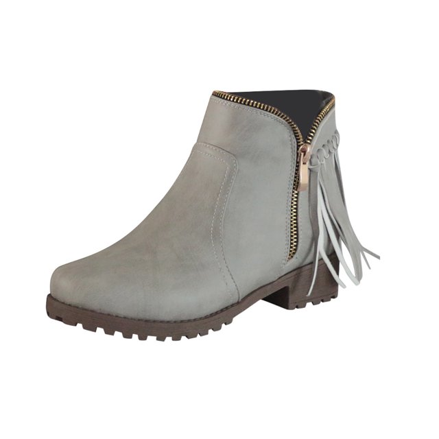 jovati Womens Comfortable Retro Tassel Side Zipper Low Heeled Round Toe Boots