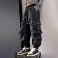 thumbnail image 2 of Spring Saving! HVOBTTY Kid's Long Straight Leg Cargo Pants, Children's Pants Spring Product Solid Color Work Pants with Multiple Pockets Loose Pants for Boys and Black, 13 Years, 2 of 5