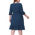thumbnail image 3 of GRACE & GRANDEUR Robe Midi à Pois Suisses pour Femme Grande Taille, Taille Smockée, Manches 3/4, 4X Bleu, 3 of 5