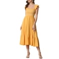 thumbnail image 2 of INSPIRE CHIC Women's Sundress Square Neck Ruffle Tiered Boho Midi Dress M Yellow, 2 of 6