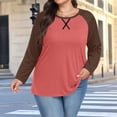 thumbnail image 3 of Yuyuzo Womens Plus Size Tops Color Block Long Sleeve Shirts Crew Neck Loose Fitted Comfy Plain Tunic Tee Shirts, 3 of 7