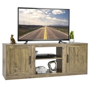 Costway Meuble TV de 58 po Centre de divertissement avec 2 cabinets pour téléviseurs de 65 po Naturel