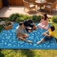 thumbnail image 3 of Garvee 8'x10' Outdoor Rug Waterproof Floral Camping Carpet, Reversible Plastic Straw Rug Outdoor Rug for Patio RV Balcony Backyard, Navy Blue, 3 of 6