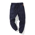 thumbnail image 1 of FOCUSNORM Men Solid Color Cargo Trousers, Loose Fit Drawstring Waist Long Pants, 1 of 9