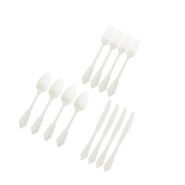 Transemion Plastic Forks Spoons Knifes Silverware Decor Party White 18.5cm 1Set