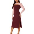 thumbnail image 4 of INSPIRE CHIC Robe Midi en Tricot pour Femme 2023 Automne Hiver à Manches Longues, Découpes, Col Rond, Blocs de Couleur, Ourlet Fendu, Rose-Rouge Vin TG, 4 of 5