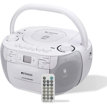 Retekess TR621 AM FM CD Cassette Boombox, USB TF MP3 Player, CD Cassette Tape Player and Recorder, Support Stereo Sound, and Remote Control (White)