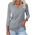 thumbnail image 1 of Hot6sl Économies d'Été Liquidation Blouse & Chemise à Manches Courtes Col Rabattu, T-shirt Assorti pour Femmes Col en V Col Rabattu Manches 3/4, Haut en polyester pour Femmes/gris, 2TG, 1 of 8