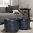 thumbnail image 2 of Connor Pouf Rond Bohème en Cuir Véritable Bleu Marine Vieilli, 2 of 5