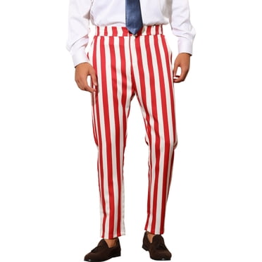 INSPIRE CHIC Striped Dress Pants for Men's Big & Tall Flat Front Business Trousers 40 Red White