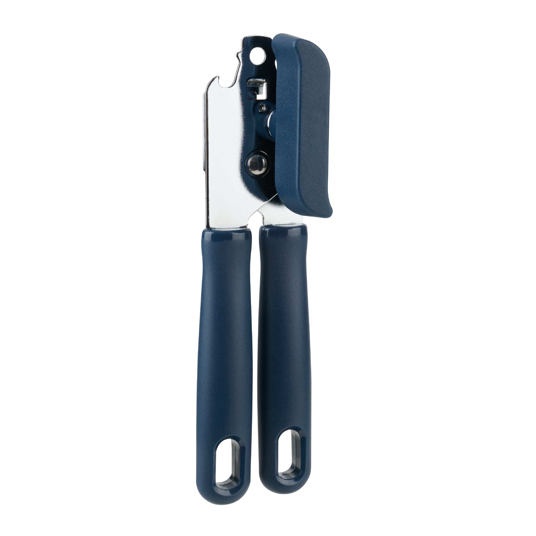 Mainstays Kitchen Manual Can Opener with Integrated Bottle Opener, Ergonomic Handle, 20 cm, Navy