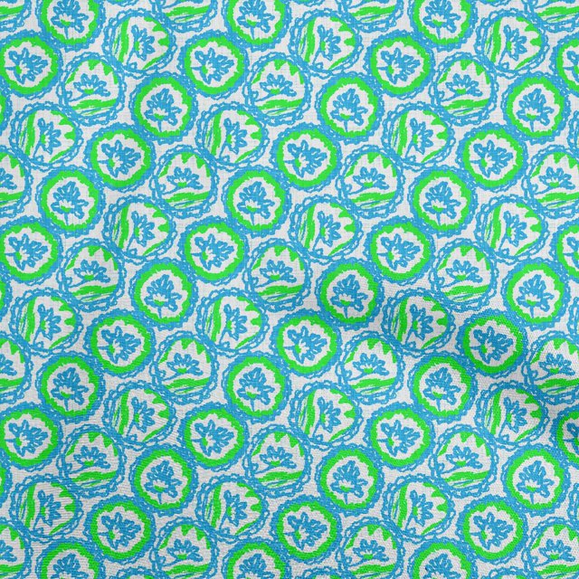 oneOone Cotton Cambric Blue Fabric Asian Block Craft Projects Decor Fabric Printed By The Yard 42 Inch Wide