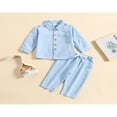 thumbnail image 2 of POINTERTECK Toddler Baby Boy Cotton Linen Pants Set Solid Color Long Sleeve Button Down T-Shirt Tops Pants Fall Clothes Outfit, 2 of 7
