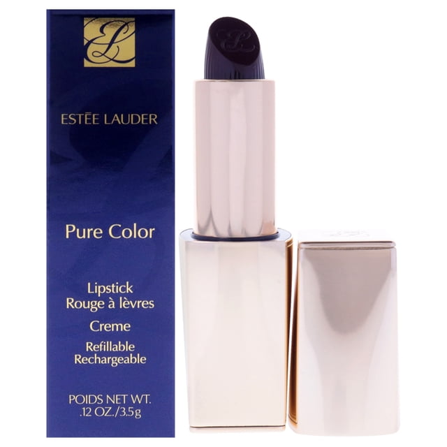 Rouge à Lèvres Crème Couleur Pure - 685 Midnight Kiss par Estee Lauder pour Femmes - Rouge à Lèvres 0,12 oz (Rechargeable) tube Orienté vers l'Avant Montrant une Balle Rouge Baie Profonde avec surface Satinée Lisse, Étui Gravé Ton Or sur Fond Blanc de studio; Format Rechargeable 0,12 oz, Convient aux Retouches en Voyage.