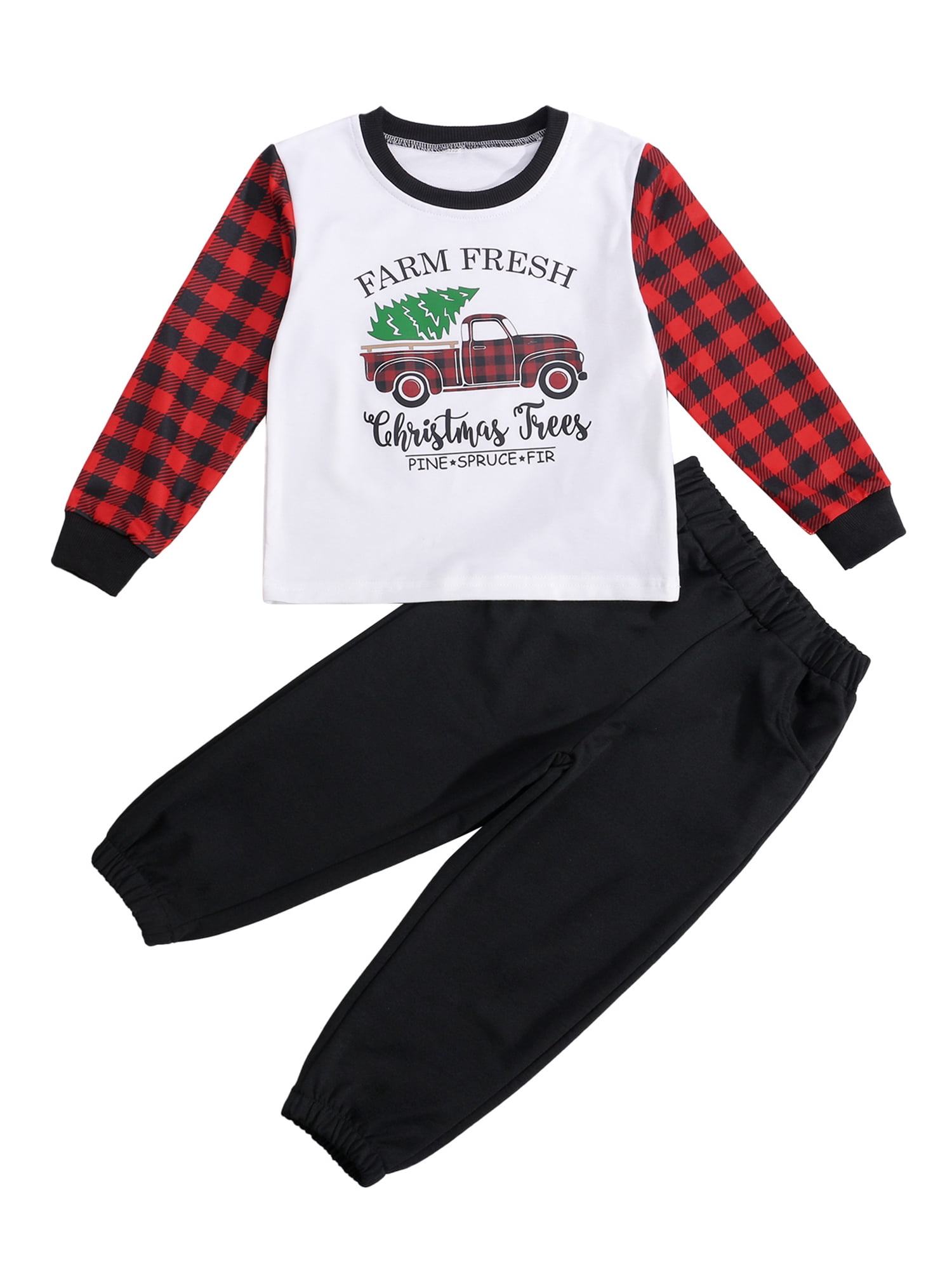FOCUSNORM Hauts à Manches Longues Col Rond Imprimé Voiture Dessin Animé pour Enfants + Pantalons Longs Couleur Unie