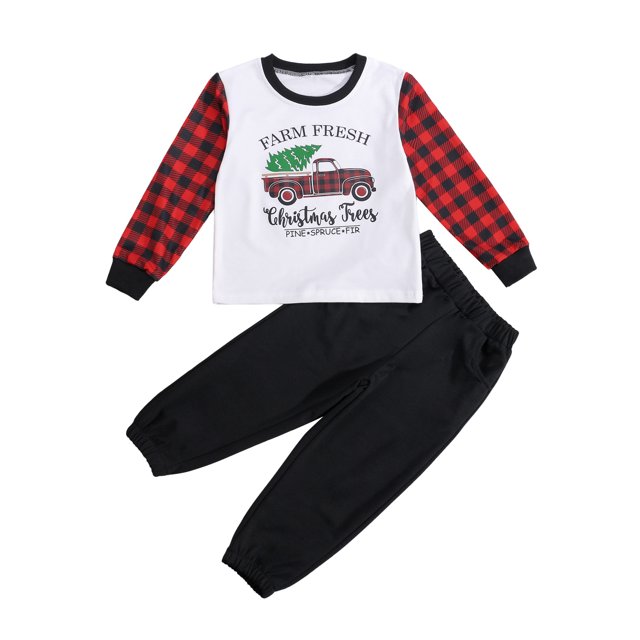 goowrom Enfants Imprimé Voiture Dessin Animé Col Rond Manches Longues + Pantalons Longs Couleur Unie