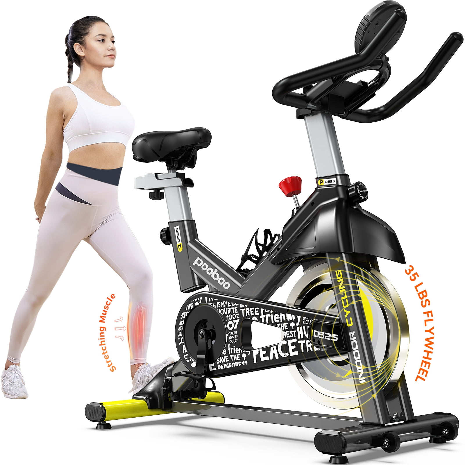 Pooboo Stationary Exercise Bike Indoor Cardio Workout Cycling Bike Fitness Equipment Adjustable Resistance 40 lbs Flywheel