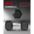 thumbnail image 2 of Hex Dumbbell Set of 2, 40 LB Pair – Adjustable Rubber Encased Cast Iron Weights – Non-Slip Textured Grip, Anti-Roll Design, Home Gym Strength Training, Black, 2 of 8