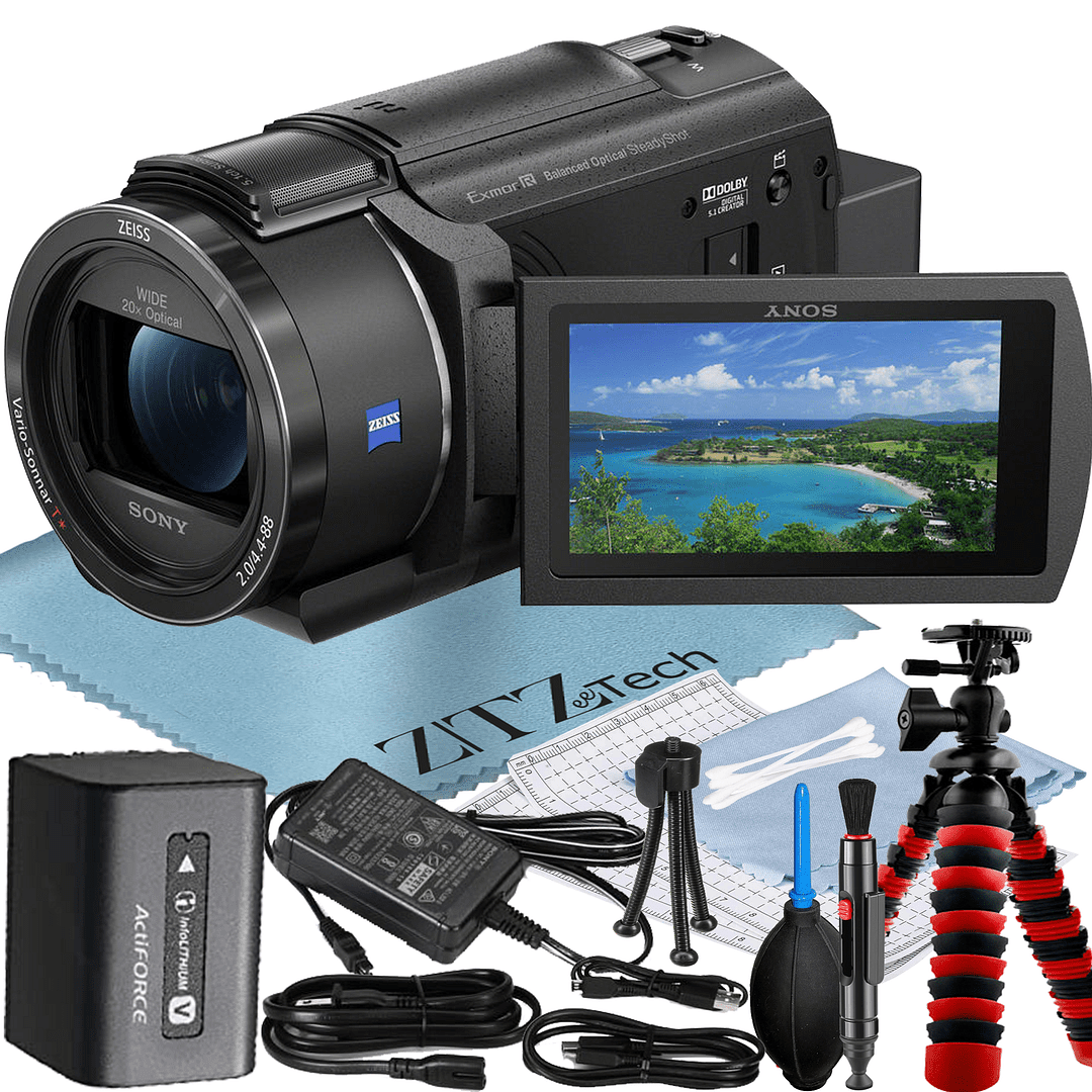 Sony FDR-AX43 Caméscope Handycam 4K Ultra HD avec Trépied + Trousse de Nettoyage + Ensemble d'Accessoires ZeeTech