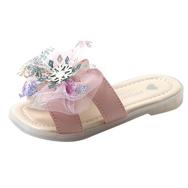 LNMQLPDBS Toddler Girls Sandals Tulle Bowknot Decoration Soft Sole Comfort Flip Flops Children Fashion Casual Open Toe House Shoes Kids Slippers Girls for Outdoor Pink 7-8 Years