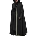 thumbnail image 1 of KIHOUT Spring Winter Warm Coat Women Fashion Solid Color Hooded Button Cloak Split Fork Woolen Overcoat,Size S-2XL, 1 of 1