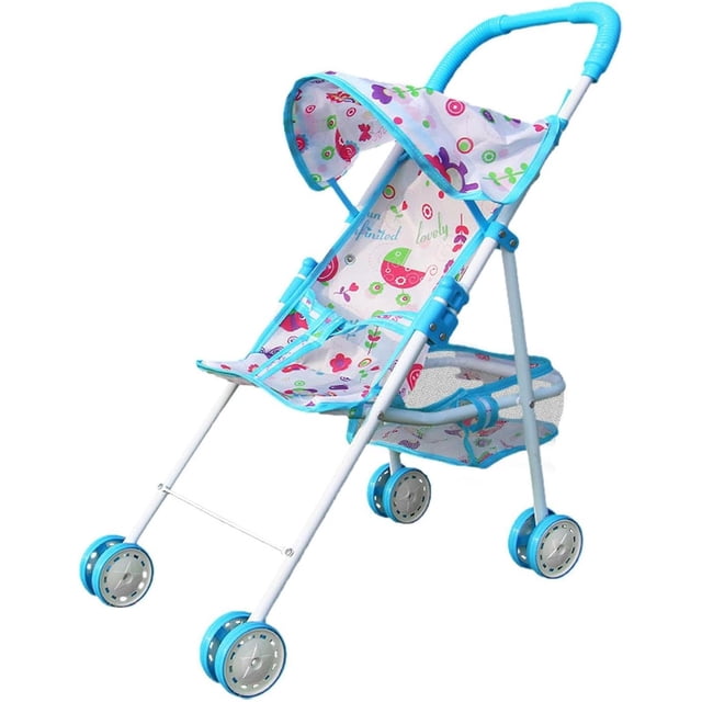 LAICAIW Poussette pour Poupée, Poussette Jouet Pliable Multicolore avec Motifs Ludiques, Cadre Léger, Roues Robustes et Poignée Confortable. Comprend un Panier de Rangement pour Accessoires de Poupée, Parfaite pour le Jeu d'Imitation, les Activités de la Garderie et pour Améliorer les Habiletés de Soins.