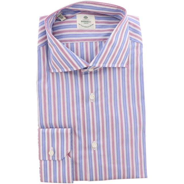 Borrelli Chemise à Rayures Rouge et Bleu pour Homme en Lin - 43-17 (TG)